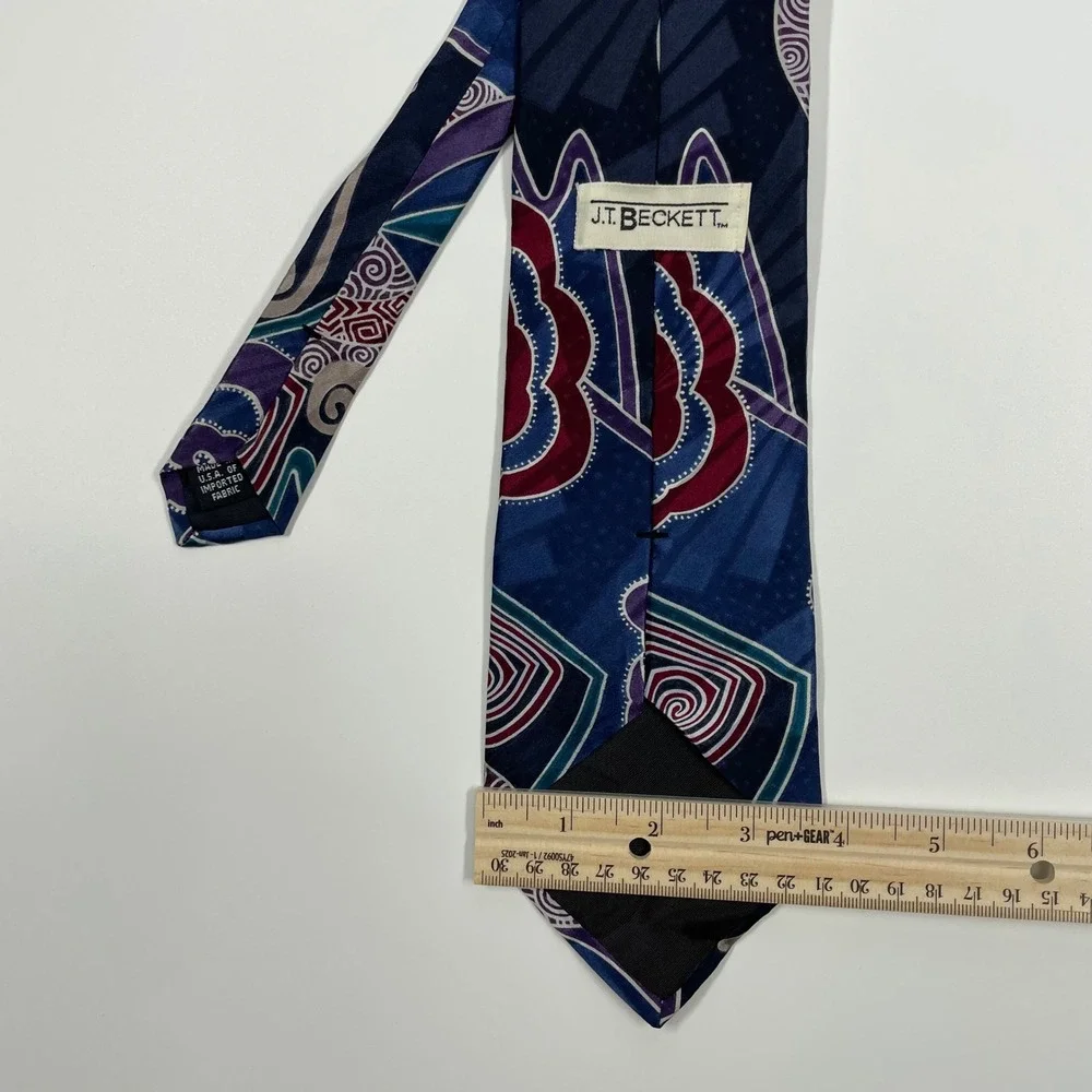 J.T. Beckett Navy Blue Abstract Geometric Floral Silk Blend Tie Mens OS